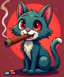 Cartoon Cat Smoking Diamond Painting