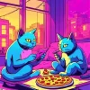 Cartoon Cats Eating Pizza Diamond Painting