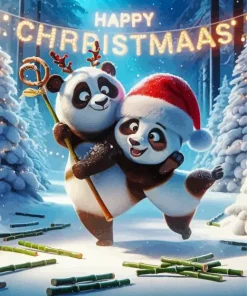 Cartoon Christmas Panda Dancing Diamond Painting