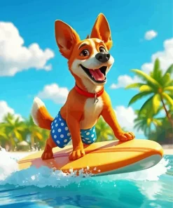 Cartoon Dog Surfing Diamond Painting