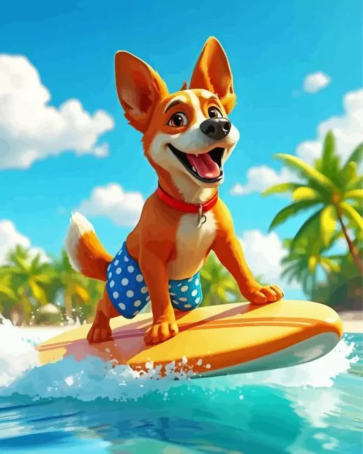 cartoon dog surfing Diamond Paints Cartoon Dog Surfing Diamond Painting