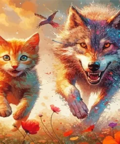 Cat And Wolf Diamond Painting