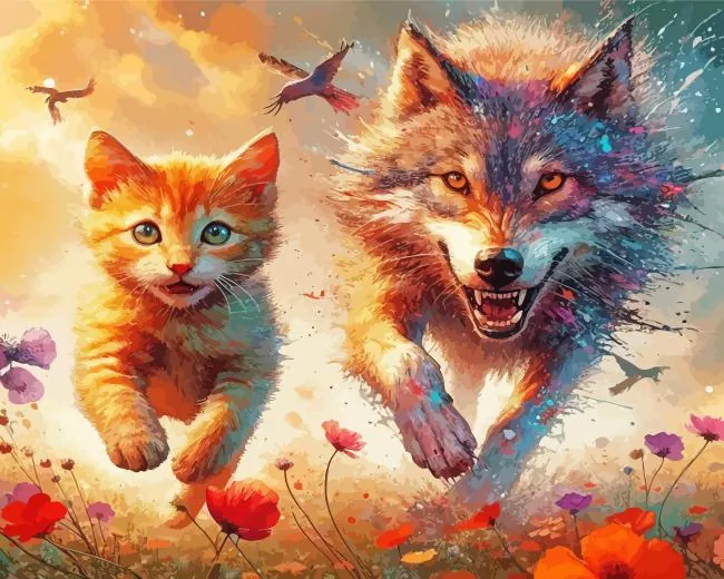 cat and wolf Diamond Paintings Cat And Wolf Diamond Painting