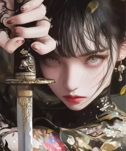 Cool Girl Holding A Sword Diamond Painting