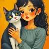 Cute Girl Holding A Cat Diamond Painting