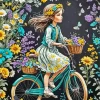 Cute Girl On Bicycle Diamond Painting