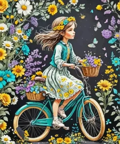 Cute Girl On Bicycle Diamond Painting