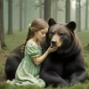 Girl And Brown Bear Diamond Painting