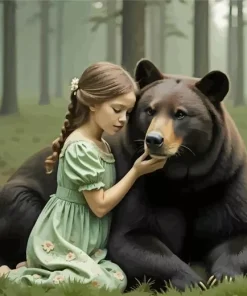 Girl And Brown Bear Diamond Painting