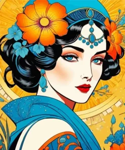 Girl Flowers Art Diamond Painting