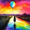 Girl Holding Balloon Silhouette Art Diamond Painting