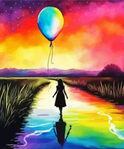 Girl Holding Balloon Silhouette Art Diamond Painting