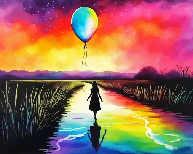girl holding balloon silhouette art Diamond Paintings Girl Holding Balloon Silhouette Art Diamond Painting