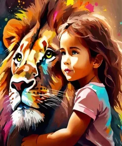 Girl Hugging A Lion Diamond Painting