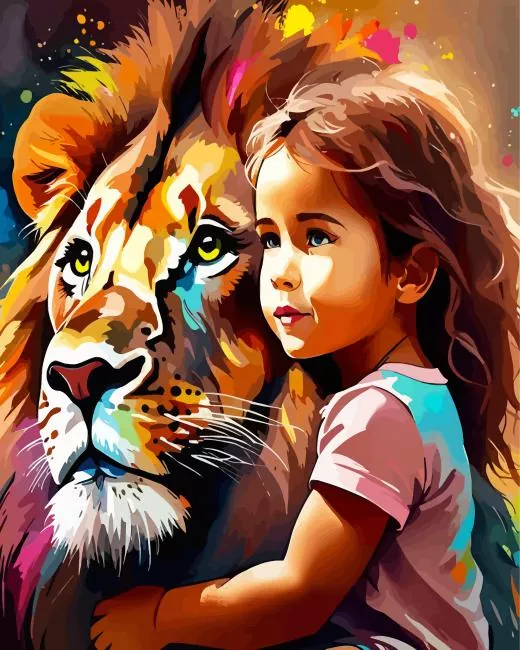 girl hugging a lion Diamond Paintings Girl Hugging A Lion Diamond Painting