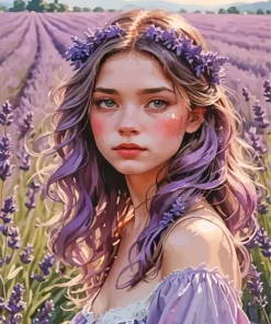 Girl In Lavender Field Diamond Painting