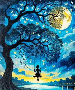Girl On A Swing Silhouette Diamond Painting