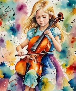 Girl Playing Cello Diamond Painting
