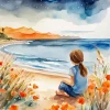 Girl Sitting On Beach Diamond Painting