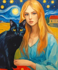 Girl With A Cat Diamond Painting