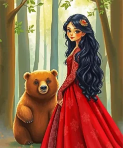 Girl With Bear Art Diamond Painting
