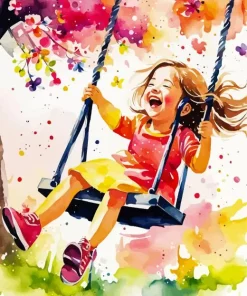 Happy Girl On A Swing Diamond Painting