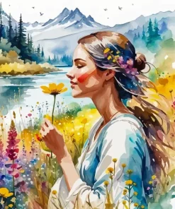 Lady Smelling Flower Diamond Painting
