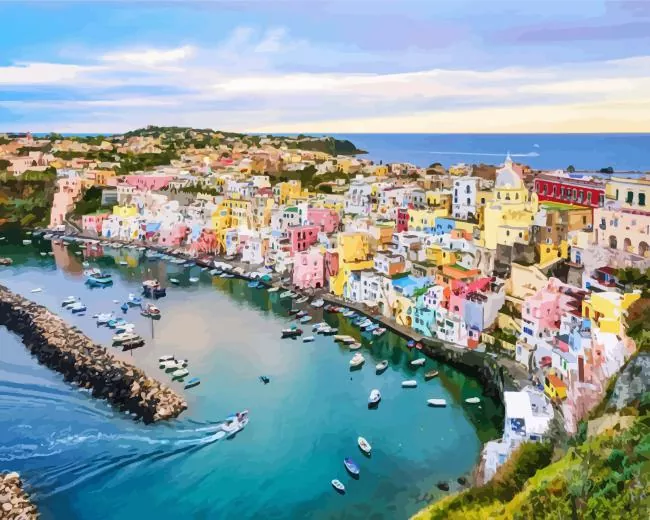naples colourful houses Diamond by Numbers Naples Colourful Houses Diamond Painting