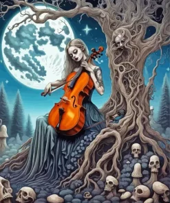 Skeleton Girl With Cello Diamond Painting
