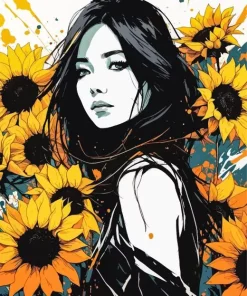 Sunflowers And Girl Diamond Painting