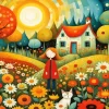 Whimsical Girl In A Flower Garden Diamond Painting