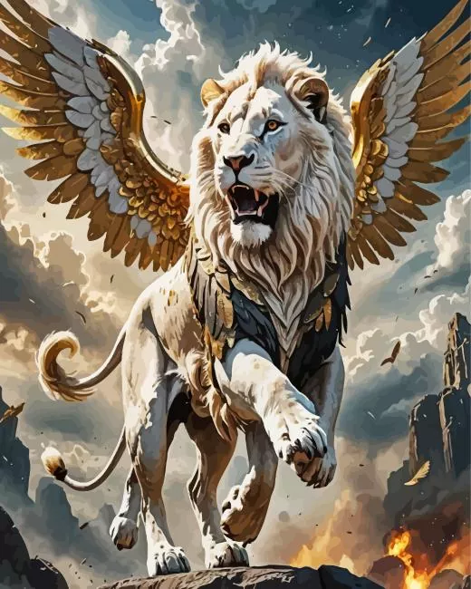 white lion with wings Diamond Paintings White Lion With Wings Diamond Painting