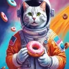 Astronaut Cat Eating Donut Diamond Painting