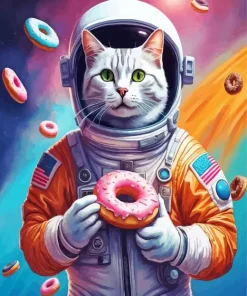 Astronaut Cat Eating Donut Diamond Painting