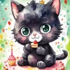 Baby Black Cat Birthday Diamond Painting