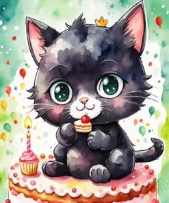 Baby Black Cat Birthday Diamond Painting