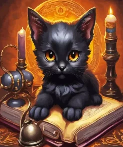 Black Cat And Candles Diamond Painting