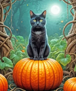 Black Cat On Pumpkin Diamond Painting