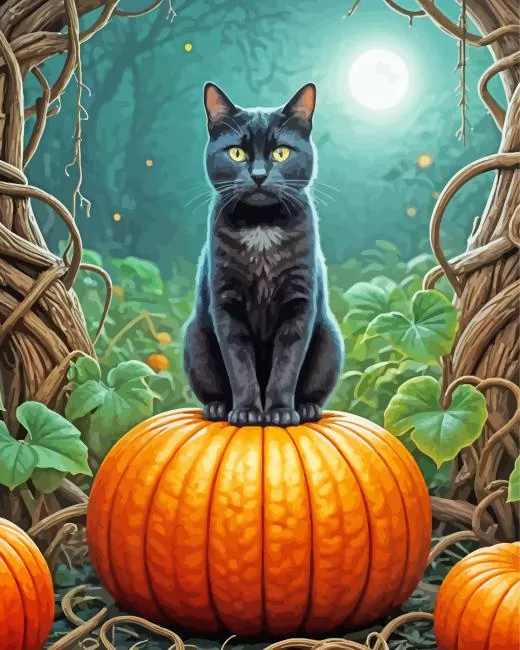 Black cat on pumpkin Diamond With Numbers Black Cat On Pumpkin Diamond Painting
