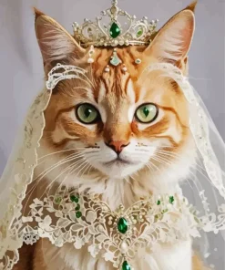 Bride Cat Wearing Tiara Diamond Painting
