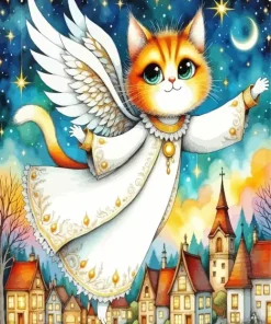 Cartoon Angel Cat Diamond Painting