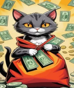 Cartoon Cat And Money Diamond Painting