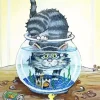 Cartoon Cat In Fish Bowl Diamond Painting