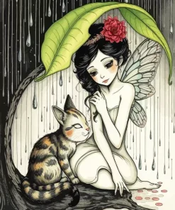 Cat And Fairy Girl Diamond Painting