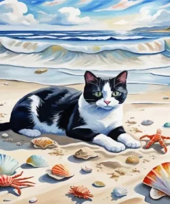 Cat At The Beach Diamond Painting