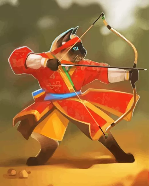 Cat Playing Archery Diamond With Numbers Cat Playing Archery Diamond Painting