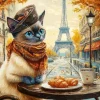 Cat Eating Breakfast In Paris Diamond Painting