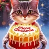 Cat Holding Christmas Cake Diamond Painting