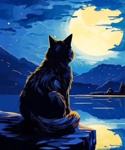 Cat Looking At The Moon Diamond Painting