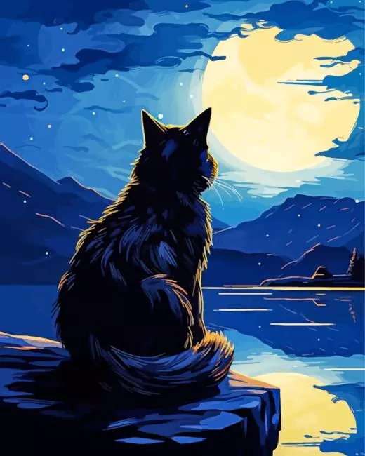 Cat looking at the moon Diamond Paintings Cat Looking At The Moon Diamond Painting